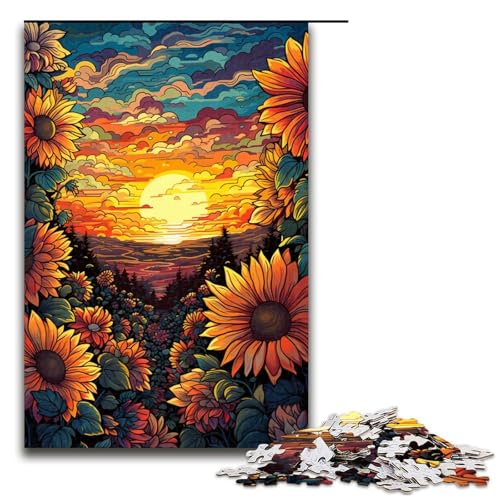 Puzzle für Erwachsene 1000 Teile Sonnenblumen unter Sonnenuntergang Geburtstagsgeschenk für Teenager ab 14 Jahren 75 x 50 cm von linghhiming