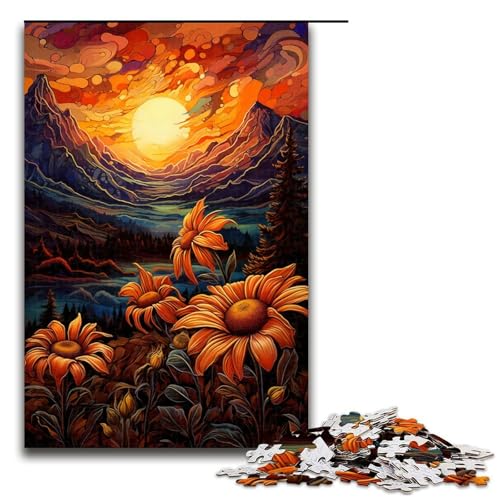Puzzle für Erwachsene 1000 Teile Sonnenblumen unter Sonnenuntergang Puzzlespiel lustiges Spielzeug 75 x 50 cm von linghhiming