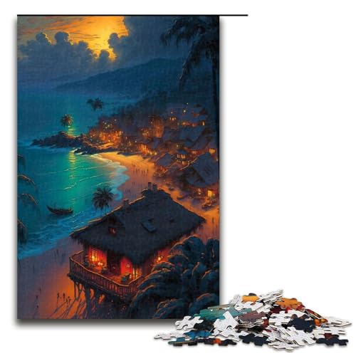 Puzzle für Erwachsene 1000 Teile Strandhütte Holzpuzzle für Kinder Lernspiel (75 x 50 cm) von linghhiming