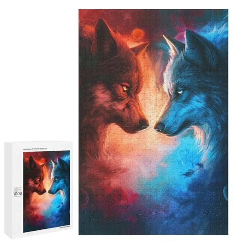 Puzzle für Erwachsene 1000 Teile Tierwolf runde Holzpuzzles (75 x 50 cm) von linghhiming