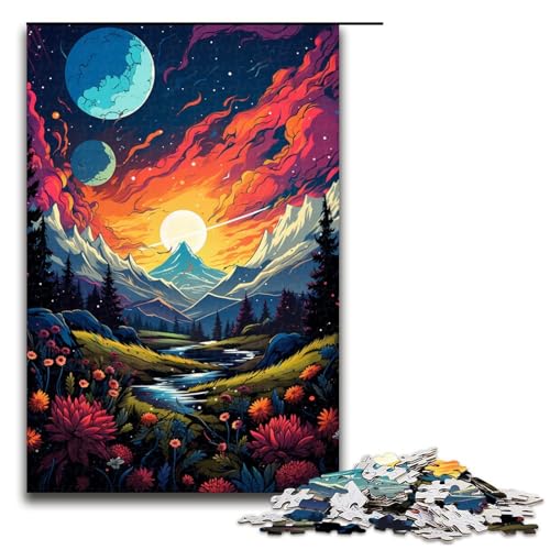 Puzzle für Erwachsene 1000 Teile Wildblumenfelder unter den Bergen Heimdekoration Puzzlespielzeug Geschenk für die ganze Familie 75 x 50 cm von linghhiming