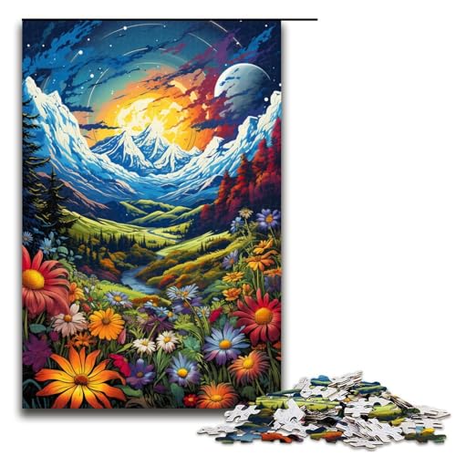 Puzzle für Erwachsene 1000 Teile Wildblumenfelder unter den Bergen Holzpuzzle für Kinder Lernspiel 75 x 50 cm von linghhiming