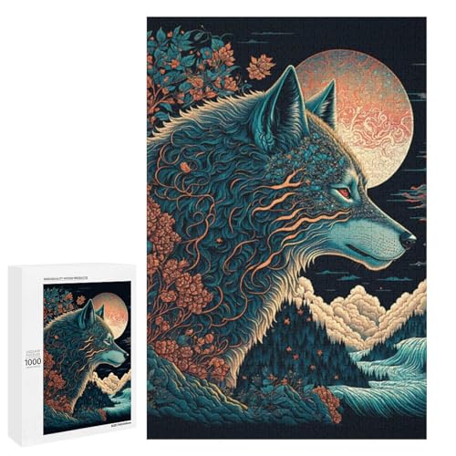 Puzzle für Erwachsene 1000 teiliges Wolf Holzpuzzle (75 x 50 cm) von linghhiming