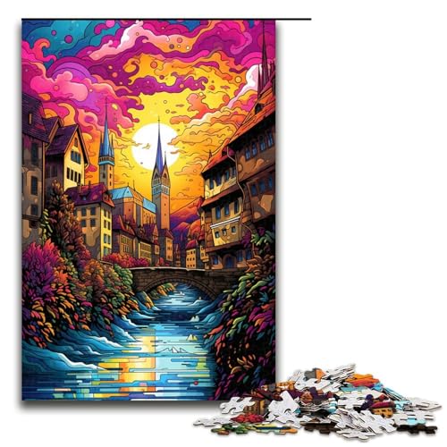 Puzzle für Erwachsene 1000 Teile Züricher Altstadt Puzzle Lernspiele für Zuhause DIY Spielzeug tolles Geschenk für Spiele 75 x 50 cm von linghhiming