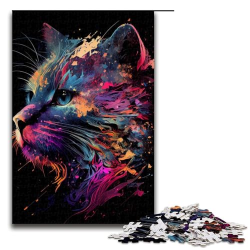 Puzzle für Erwachsene 1000 Teile abstrakte Katze surreales Puzzle Lernspiele für Zuhause DIY Spielzeug tolles Geschenk für Spiele (75 x 50 cm) von linghhiming