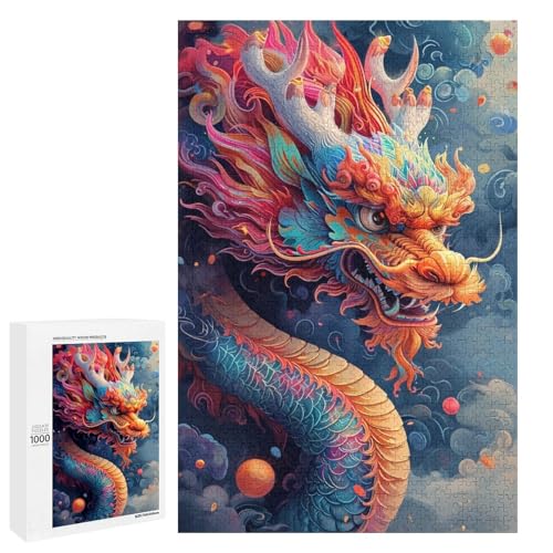 Puzzle für Erwachsene 1000 Teile asiatisches chinesisches Drachenpuzzle rundes Holzpuzzle Lernspiel Herausforderungsspielzeug (75 x 50 cm) von linghhiming