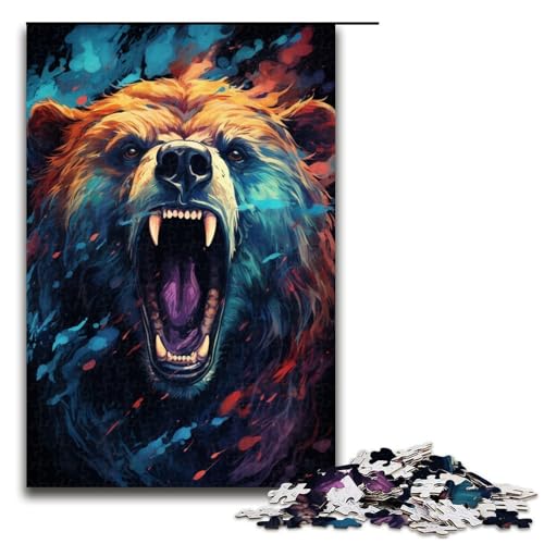 Puzzle für Erwachsene 1000 Teile bunter Kunstbär Holzpuzzle 75 x 50 cm von linghhiming