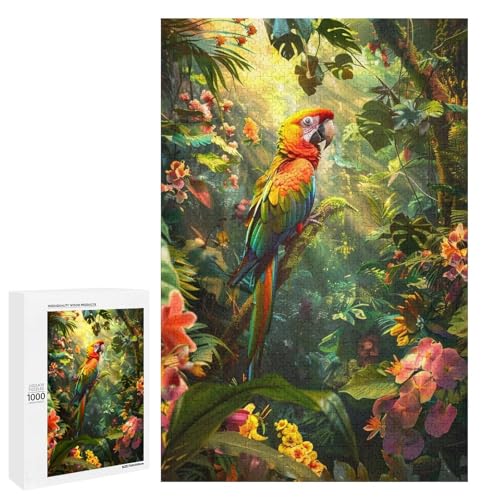 Puzzle für Erwachsene 1000 Teile bunter Papagei Holz rundes Puzzle für Kinder Lernspiel (75 x 50 cm) von linghhiming