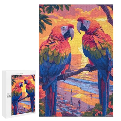 Puzzle für Erwachsene 1000 Teile bunter Papagei Holz rundes Puzzle für Kinder Lernspiel (75 x 50 cm) von linghhiming