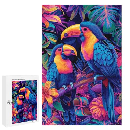 Puzzle für Erwachsene 1000 Teile bunter Papagei runde Holzpuzzles (75 x 50 cm) von linghhiming
