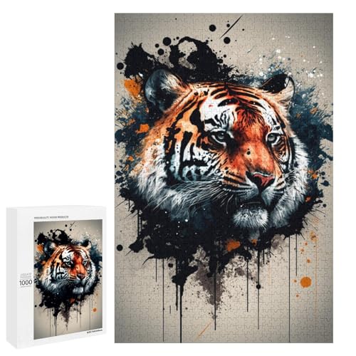 Puzzle für Erwachsene 1000 Teile buntes Tigerkopf Holzpuzzle 75 x 50 cm von linghhiming