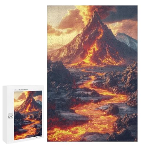 Puzzle für Erwachsene 1000 Teile Bunte Vulkan Holzpuzzles 75 x 50 cm von linghhiming