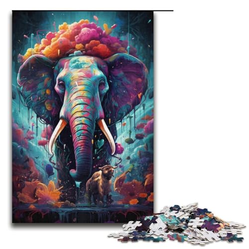 Puzzle für Erwachsene 1000 Teile buntes Elefanten-Puzzle Lernspiele für Zuhause DIY-Spielzeug tolles Geschenk für Spiele 1000 Teile (38 x 26 cm) von linghhiming