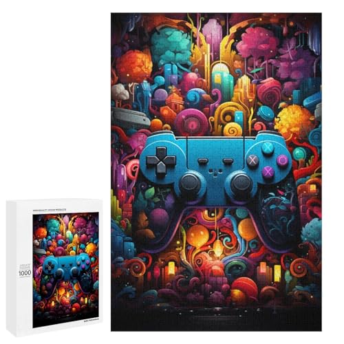 Puzzle für Erwachsene 1000 Teile buntes Gamepad Holzpuzzle 75 x 50 cm von linghhiming
