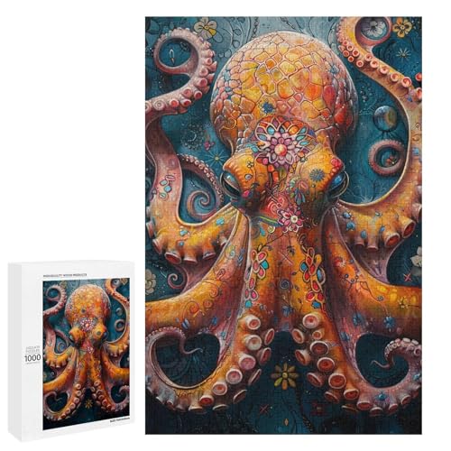 Puzzle für Erwachsene 1000 Teile buntes Oktopus Puzzle Holzpuzzle Lernspiel Herausforderungsspielzeug 75 x 50 cm von linghhiming