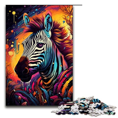 Puzzle für Erwachsene 1000 Teile buntes Zebra Puzzle Lernspiele für Zuhause DIY Spielzeug tolles Geschenk für Spiele 75 x 50 cm von linghhiming