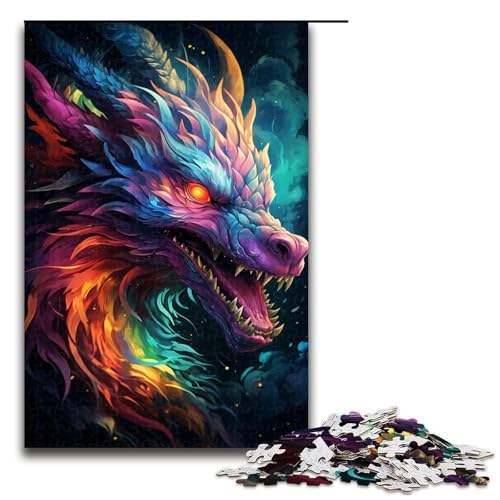 Puzzle für Erwachsene 1000 Teile buntes psychedelisches Galaxie Drachen Puzzle für Erwachsene Holzpuzzles Familienspiele Weihnachts und Geburtstagsgeschenke (Größe 75 x 50 cm) von linghhiming