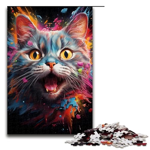 Puzzle für Erwachsene 1000 Teile buntes psychedelisches Katzen Puzzle Lernspiele für Zuhause DIY Spielzeug tolles Geschenk für Spiele (Größe 75 x 50 cm) von linghhiming