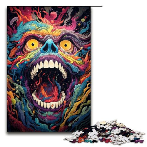 Puzzle für Erwachsene 1000 Teile buntes psychedelisches Monster Puzzle Holzpuzzle Lernspiel Herausforderungsspielzeug (Größe 75 x 50 cm) von linghhiming