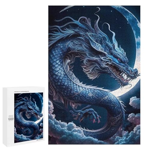 Puzzle für Erwachsene 1000 Teile chinesische Monddrachen Holzpuzzle rund Lernspiel Herausforderungsspielzeug (75 x 50 cm) von linghhiming