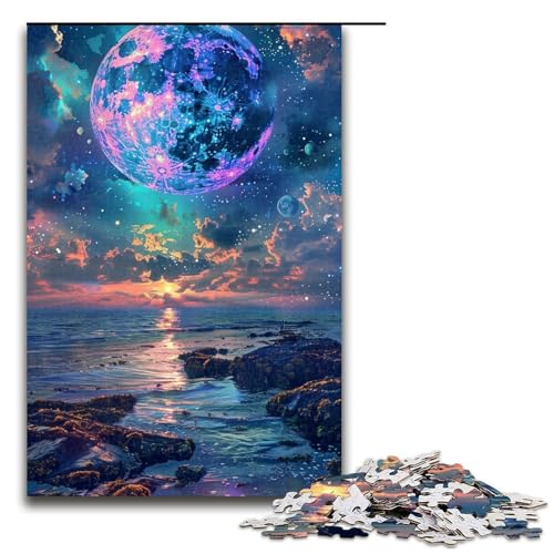 Puzzle für Erwachsene 1000 Teile erstaunlich schönes Neonmond Puzzle Lernspiele für Zuhause DIY Spielzeug tolles Geschenk für Spiele 1000 Teile (75 x 50 cm) von linghhiming