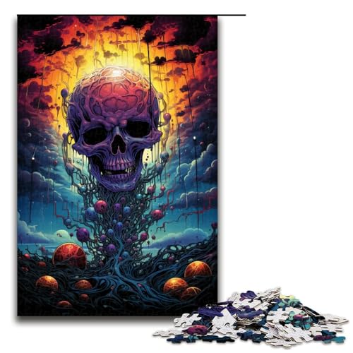 Puzzle für Erwachsene 1000 Teile farbenfroh psychedelisch böser Totenkopf Puzzle Spielspielzeug lustig (Größe 75 x 50 cm) von linghhiming