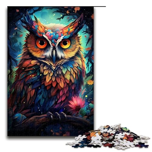 Puzzle für Erwachsene 1000 Teile farbenfroh psychedelisch mystische Eule Puzzlespiel lustiges Spielzeug (Größe 75 x 50 cm) von linghhiming
