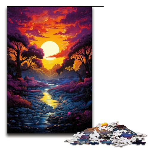 Puzzle für Erwachsene 1000 Teile farbenfroh psychedelisch verträumter Sonnenuntergang Puzzlespiel lustiges Spielzeug (Größe 75 x 50 cm) von linghhiming