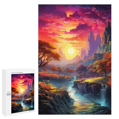 Puzzle für Erwachsene 1000 Teile farbenfrohe Naturlandschaften Familien Holzpuzzle runde Puzzles Lernspiel Herausforderungsspielzeug (75 x 50 cm) von linghhiming