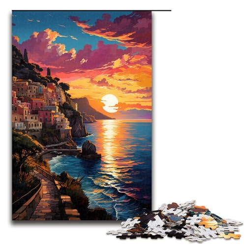 Puzzle für Erwachsene 1000 Teile farbenfrohe Psychedelia an der Amalfiküste Puzzle Lernspiele für Zuhause DIY Spielzeug tolles Geschenk für Spiele (Größe 75 x 50 cm) von linghhiming