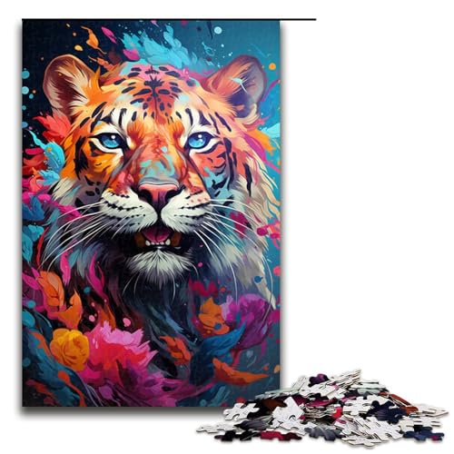 Puzzle für Erwachsene 1000 Teile farbenfrohe Psychedelia der Schneetigerfamilie Holzpuzzle Lernspiel herausforderndes Spielzeug (Größe 75 x 50 cm) von linghhiming
