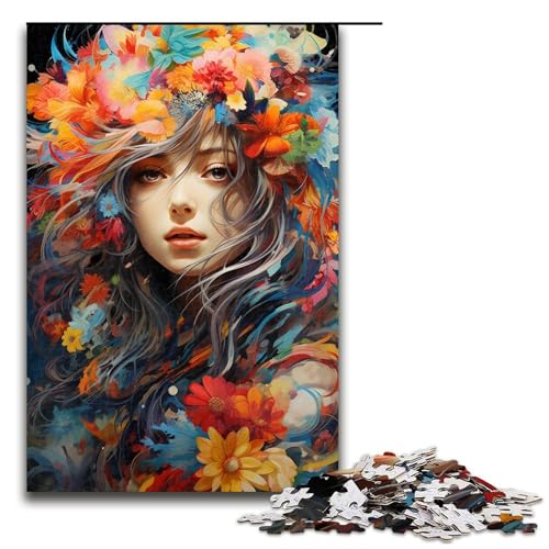 Puzzle für Erwachsene 1000 Teile farbenfrohe Psychedelia eines hübschen Blumenmädchens Puzzlespiel lustiges Spielzeug (Größe 75 x 50 cm) von linghhiming