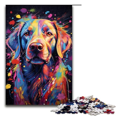 Puzzle für Erwachsene 1000 Teile farbenfrohe Psychedelia mit Neonhunden Puzzle Lernspiele für Zuhause DIY Spielzeug tolles Geschenk für Spiele (Größe 75 x 50 cm) von linghhiming