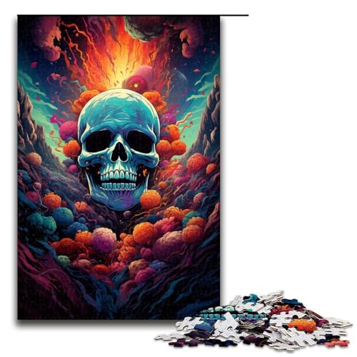 Puzzle für Erwachsene 1000 Teile farbenfrohe Psychedelia mit psychedelischen Totenköpfen Puzzlespiel lustiges Spielzeug (Größe 75 x 50 cm) von linghhiming