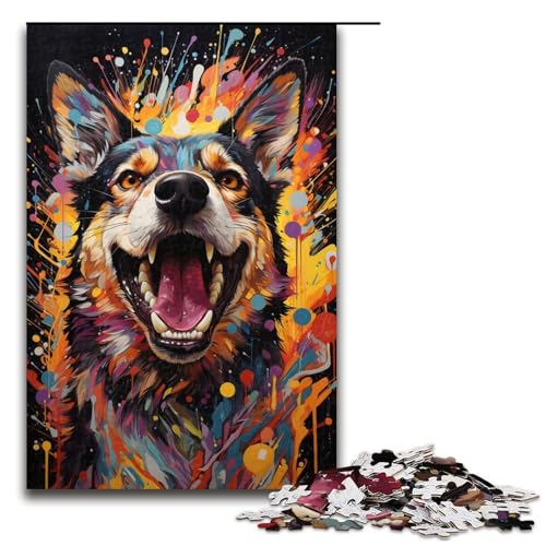 Puzzle für Erwachsene 1000 Teile farbenfrohe Psychedelia von Wildhund Gemälden Puzzlespiel lustiges Spielzeug (Größe 75 x 50 cm) von linghhiming