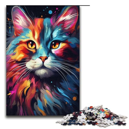 Puzzle für Erwachsene 1000 Teile farbenfrohe exotische Katzen lustiges Spielzeug 1000 Teile (38 x 26 cm) von linghhiming