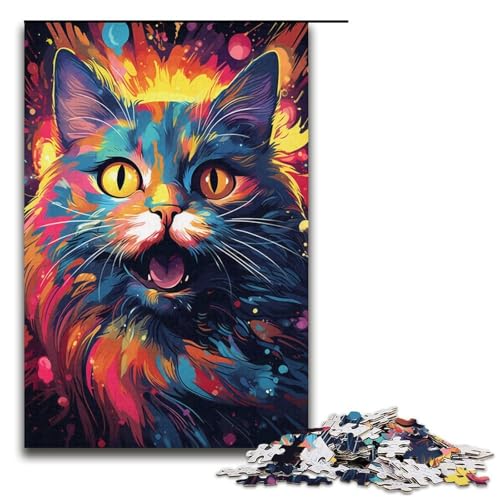 Puzzle für Erwachsene 1000 Teile farbenfrohe exotische Katzen lustiges Spielzeug 1000 Teile (38 x 26 cm) von linghhiming