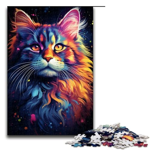 Puzzle für Erwachsene 1000 Teile farbenfrohe exotische Zeichnungskatze Holzpuzzle 1000 Teile (75 x 50 cm) von linghhiming