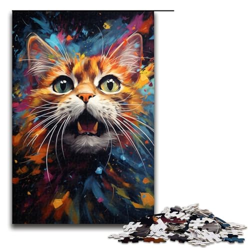 Puzzle für Erwachsene 1000 Teile farbenfrohe exotische Zeichnungskatze Holzpuzzle für Kinder Lernspiel 1000 Teile (75 x 50 cm) von linghhiming