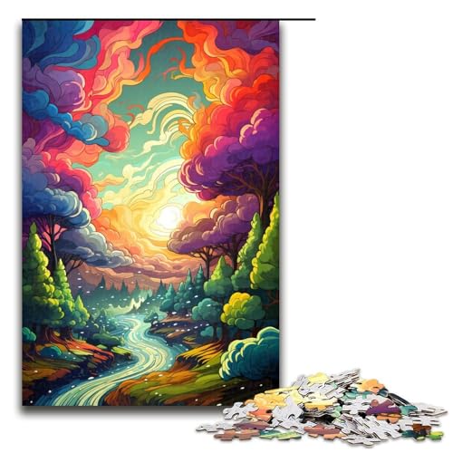 Puzzle für Erwachsene 1000 Teile farbenfrohe psychedelische Berglandschaft Geburtstagsgeschenk Geschenke für Teenager ab 14 Jahren (Größe 75 x 50 cm) von linghhiming