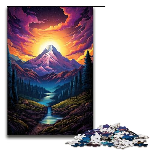 Puzzle für Erwachsene 1000 Teile farbenfrohe psychedelische Berglandschaft Puzzle für Erwachsene Holzpuzzle Familienspiele Weihnachts und Geburtstagsgeschenke (Größe 75 x 50 cm) von linghhiming