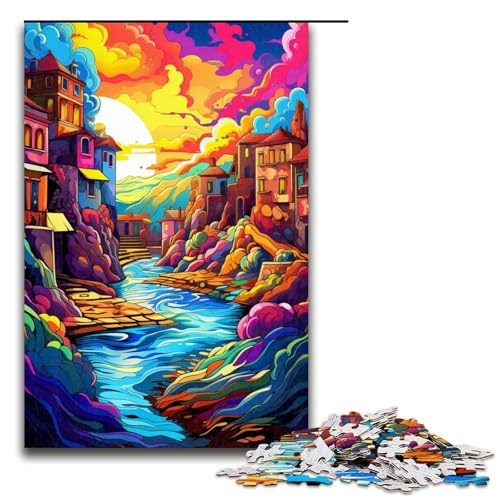 Puzzle für Erwachsene 1000 Teile farbenfrohe psychedelische Landschaft Puzzlespiel lustiges Spielzeug (Größe 75 x 50 cm) von linghhiming