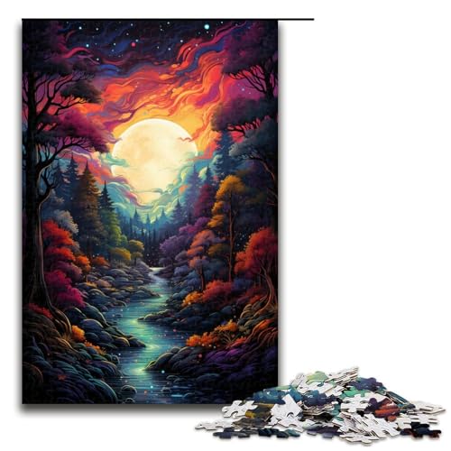 Puzzle für Erwachsene 1000 Teile farbenfrohe psychedelische Nacht Heimdekoration Puzzlespielzeug Geschenk für die ganze Familie (Größe 75 x 50 cm) von linghhiming