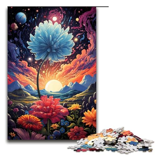 Puzzle für Erwachsene 1000 Teile farbenfrohe psychedelische Weltraumblumen Puzzlespiel lustiges Spielzeug (Größe 75 x 50 cm) von linghhiming