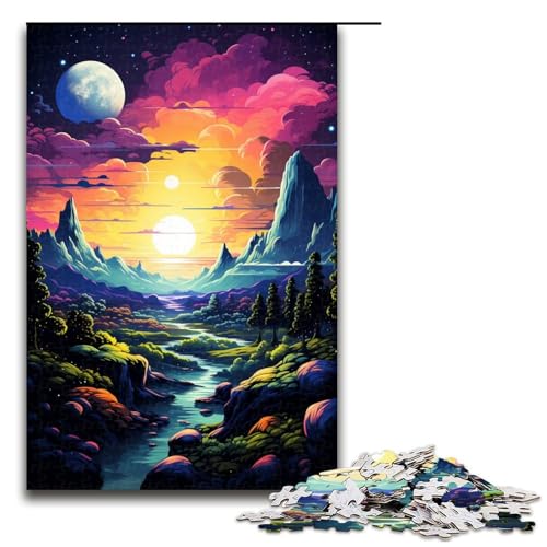 Puzzle für Erwachsene 1000 Teile farbenfrohe psychedelische Weltraumlandschaft Lernspiele für Zuhause DIY Spielzeug tolles Geschenk für Spiele (Größe 75 x 50 cm) von linghhiming