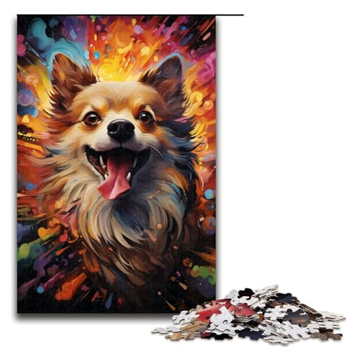 Puzzle für Erwachsene 1000 Teile farbenfrohe psychedelische Zeichnung eines süßen Hundes Puzzlespiel lustiges Spielzeug (Größe 75 x 50 cm) von linghhiming