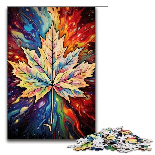 Puzzle für Erwachsene 1000 Teile farbenfrohe psychedelische kanadische Ahornblätter Puzzlespiel lustiges Spielzeug (Größe 75 x 50 cm) von linghhiming