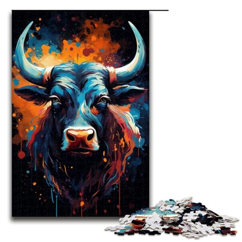 Puzzle für Erwachsene 1000 Teile farbenfroher Psychedelischer Realismus von Kühen Holzpuzzle Lernspiel Herausforderungsspielzeug (Größe 75 x 50 cm) von linghhiming