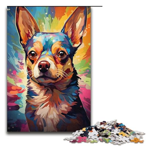 Puzzle für Erwachsene 1000 Teile farbenfrohes Fantasie-Chihuahua-Hundekunst-Familien-Papierpuzzle Lernspiel Herausforderungsspielzeug 1000 Teile (38 x 26 cm) von linghhiming