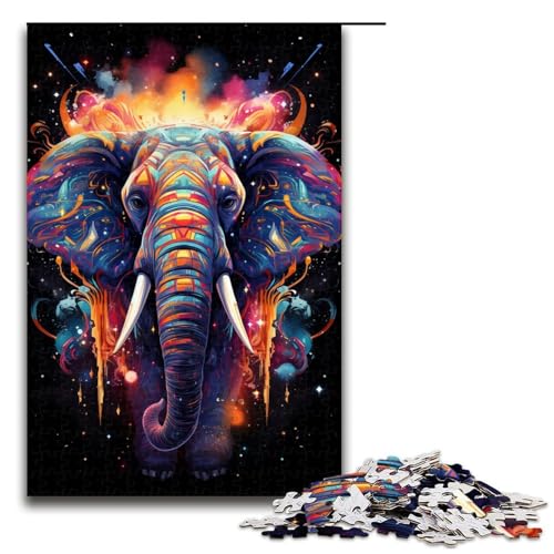 Puzzle für Erwachsene 1000 Teile farbenfrohes Kunst Elefanten Puzzle Lernspiele für Zuhause DIY Spielzeug tolles Geschenk für Spiele 75 x 50 cm von linghhiming